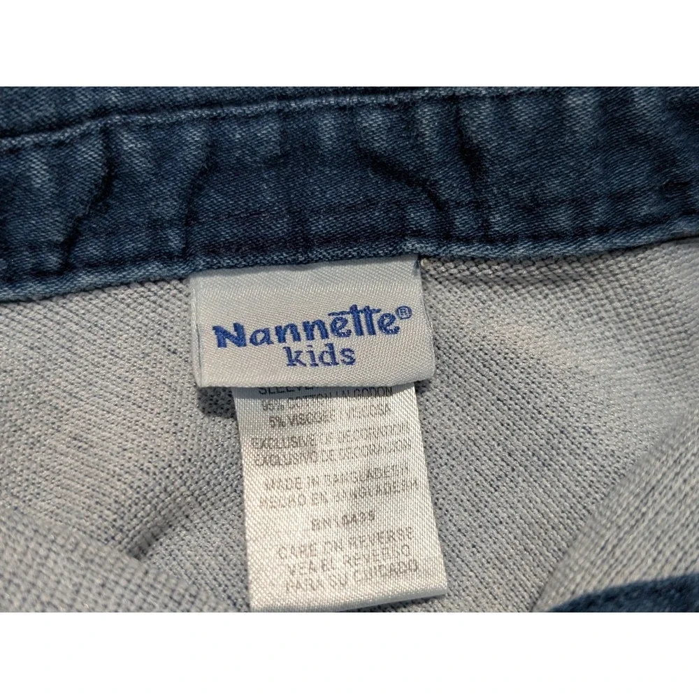 Nannette Kids Boys 24M Denim Mixed Media Button Up Shirt Gray Sleeves Patches‎